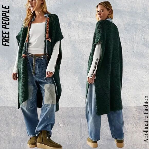 Free People Sweaters - FREE PEOPLE LONESTAR PONCHO IN GREEN NWT SMALL